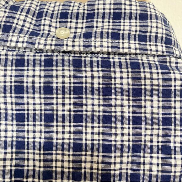 Land's End Blue White Small Checkered Cotton Button Down Shirt Men's Large 16.5 - Picture 8 of 11